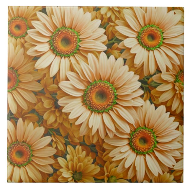 Yellow floral yellow sunflower yellow daisies  tile (Front)