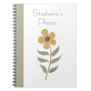 Yellow Floral Your Name Watercolor Photo Notebook