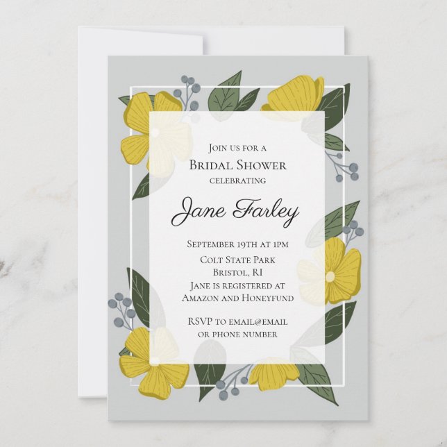 Yellow Florals Bridal Shower Invitation (Front)