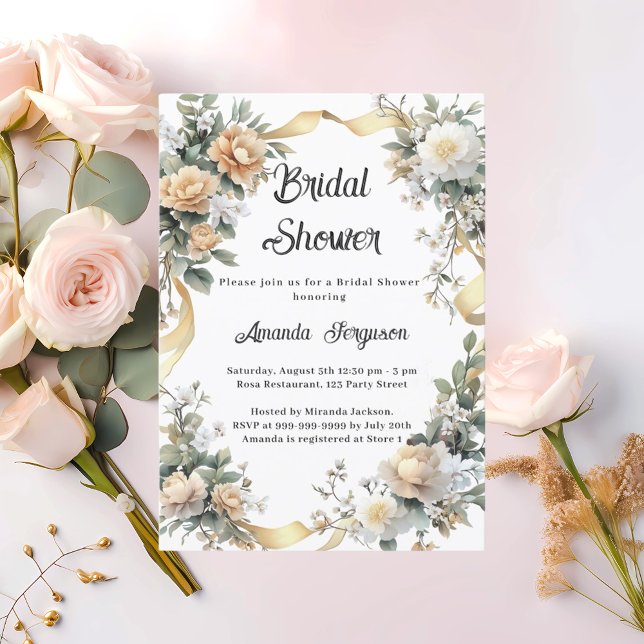 Yellow florals gold ribbon Bridal Shower Invitation (Creator Uploaded)