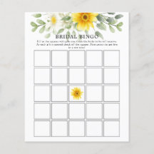 Yellow Florals Greenery Bridal Shower Bingo Game