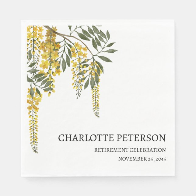 Yellow Florals Retirement Party Napkin (Front)