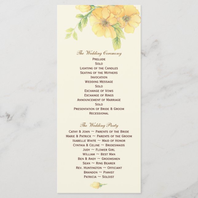 Yellow Florals Wedding Program Photo Keepsake Programme (Front)