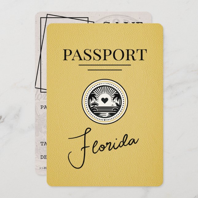 Yellow Florida Passport Save The Date (Front/Back)