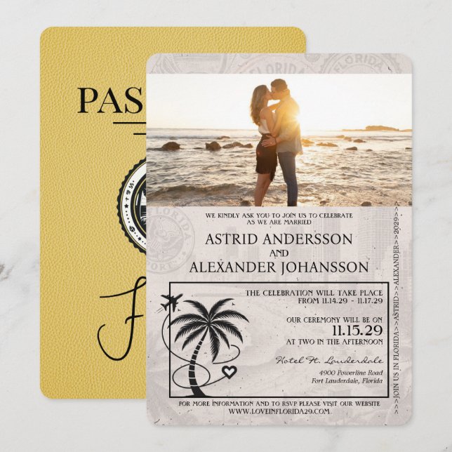 Yellow Florida Passport Wedding Invitation (Front/Back)