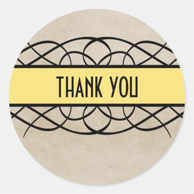 Yellow Flourish Border Thank You Stickers (Front)