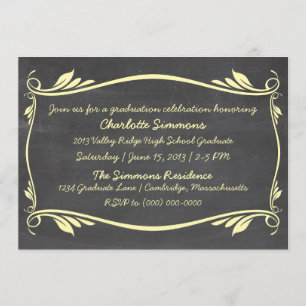 Yellow Flourish Chalkboard Graduation Invite