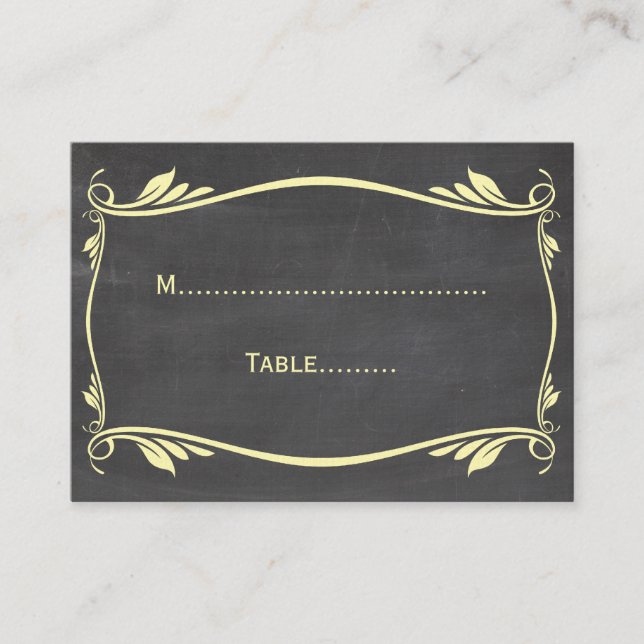 Yellow Flourish Chalkboard Place Card (Front)