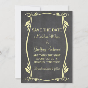 Yellow Flourish Chalkboard Save the Date Invite