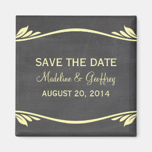 Yellow Flourish Chalkboard Save the Date Magnet