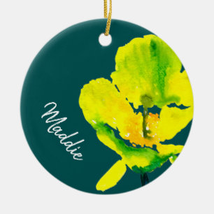 Yellow flower abstract watercolor  ceramic tree decoration