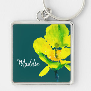 Yellow flower abstract watercolor  key ring