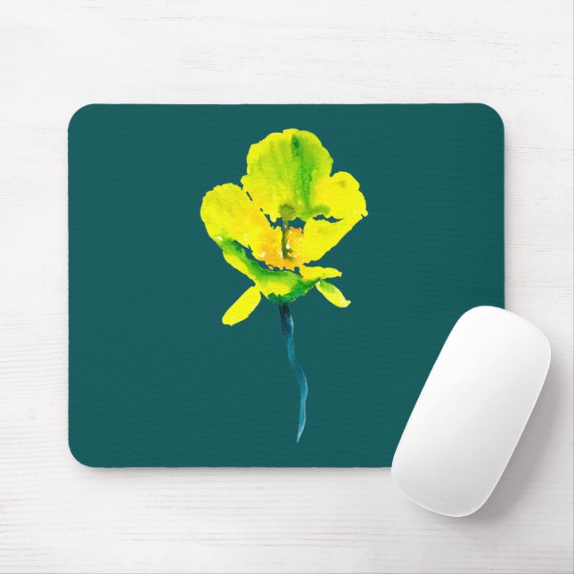 Yellow flower abstract watercolor  mouse mat (With Mouse)