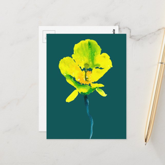 Yellow flower abstract watercolor  postcard (Front/Back In Situ)