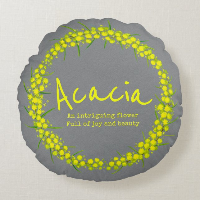 Yellow flower Acacia name meaning pillow (Front)