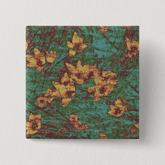 Yellow flower against leaf camouflage pattern 2 15 cm square badge (Front)