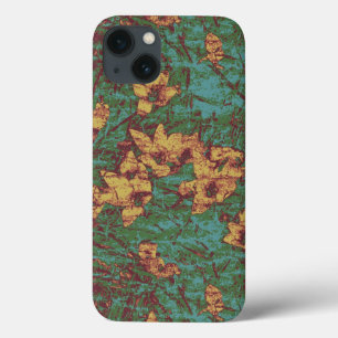 Yellow flower against leaf camouflage pattern 2 iPhone 13 case
