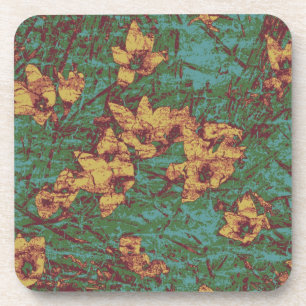Yellow flower against leaf camouflage pattern 2 coaster