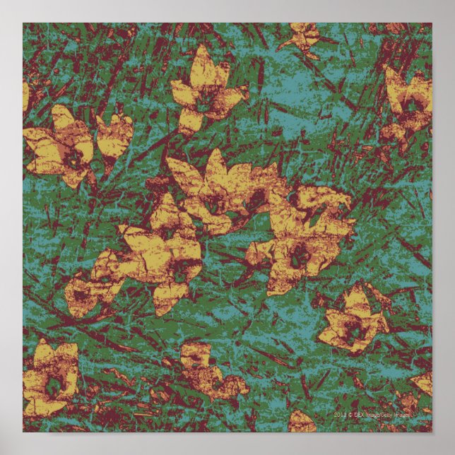 Yellow flower against leaf camouflage pattern poster (Front)