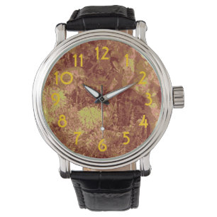 Yellow flower against leaf camouflage pattern watch