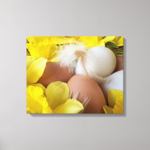 yellow flower and easter eggs canvas print
