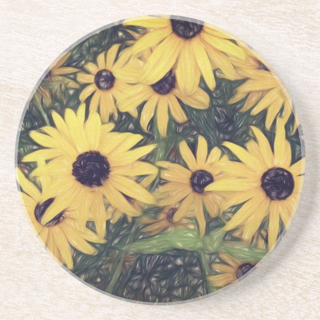 yellow flower art sandstone coaster home decor (Front)