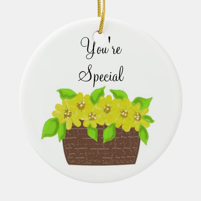 Yellow Flower Basket - You're Special Ceramic Tree Decoration (Front)
