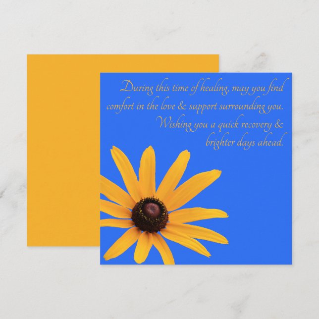 Yellow Flower Blue Inspirational Get Well Card (Front/Back)
