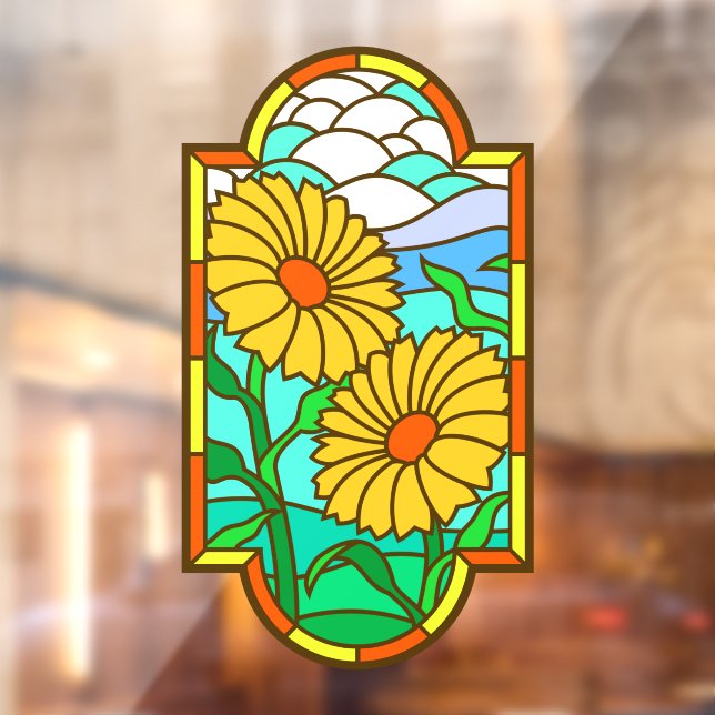 Yellow Flower Blue Sky Faux Stained Glass Window Cling (Sheet 2)