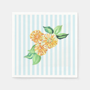 Yellow Flower Blue Stripe Napkin