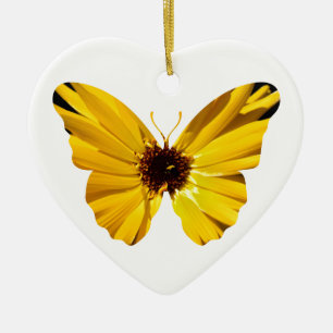 Yellow flower butterfly silhouette ceramic tree decoration