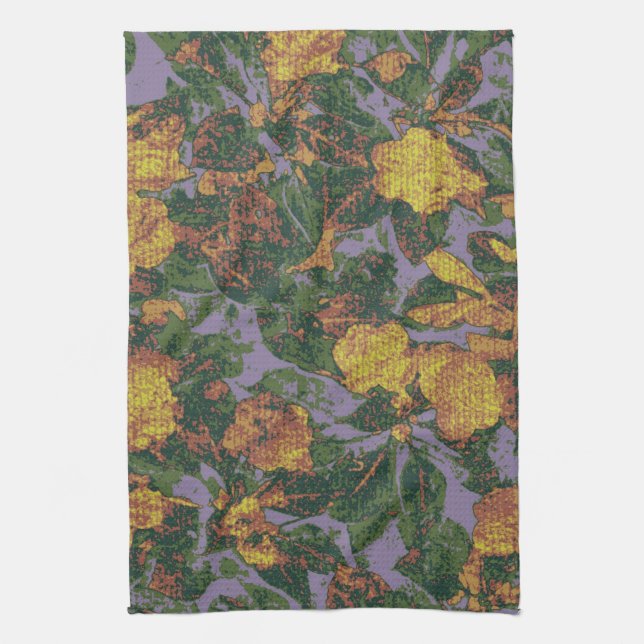 Yellow flower camouflage pattern tea towel (Vertical)