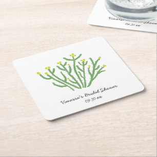 Yellow Flower Cholla Cactus Bridal Shower Square Paper Coaster
