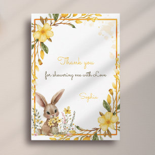 Yellow Flower Cute Bunny Spring Easter Baby Shower Thank You Card