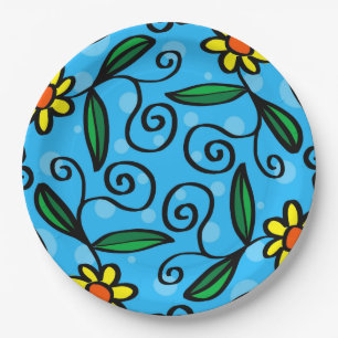 Yellow Flower Doodle Art Designs Paper Plates