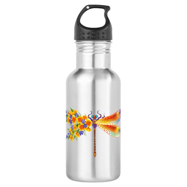 Yellow Flower Dragonfly 532 Ml Water Bottle (Front)