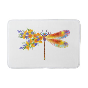 Yellow Flower Dragonfly Bath Mat