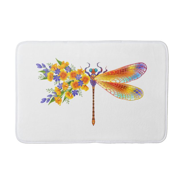 Yellow Flower Dragonfly Bath Mat (Front)