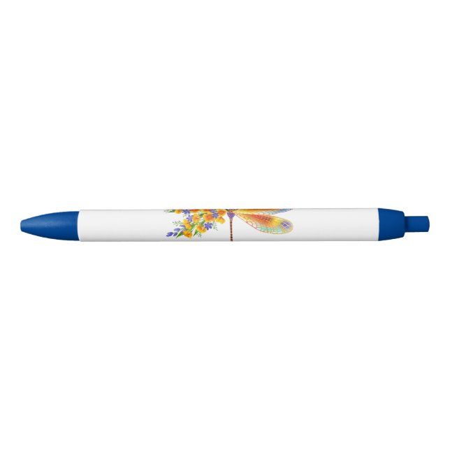 Yellow Flower Dragonfly Black Ink Pen (Front)