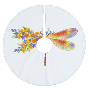 Yellow Flower Dragonfly Brushed Polyester Tree Skirt