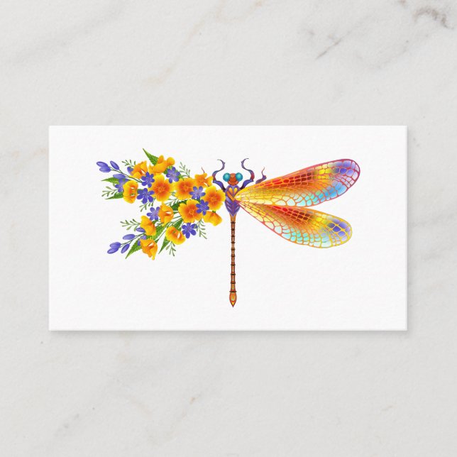 Yellow Flower Dragonfly Calling Card (Front)