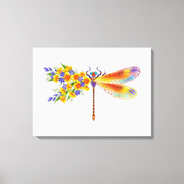 Yellow Flower Dragonfly Canvas Print (Front)