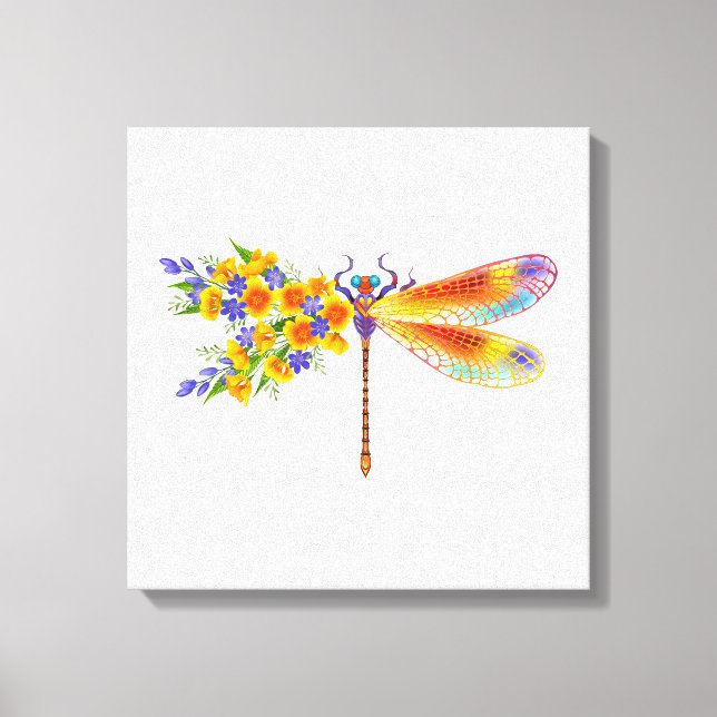 Yellow Flower Dragonfly Canvas Print (Front)