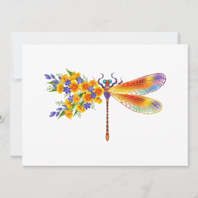 Yellow Flower Dragonfly Card (Front)
