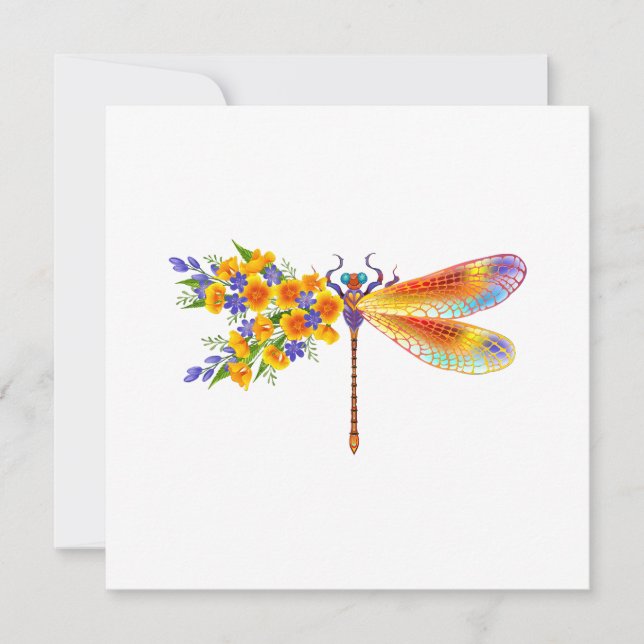 Yellow Flower Dragonfly Card (Front)
