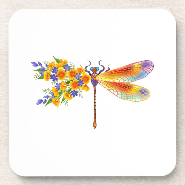 Yellow Flower Dragonfly Coaster (Front)