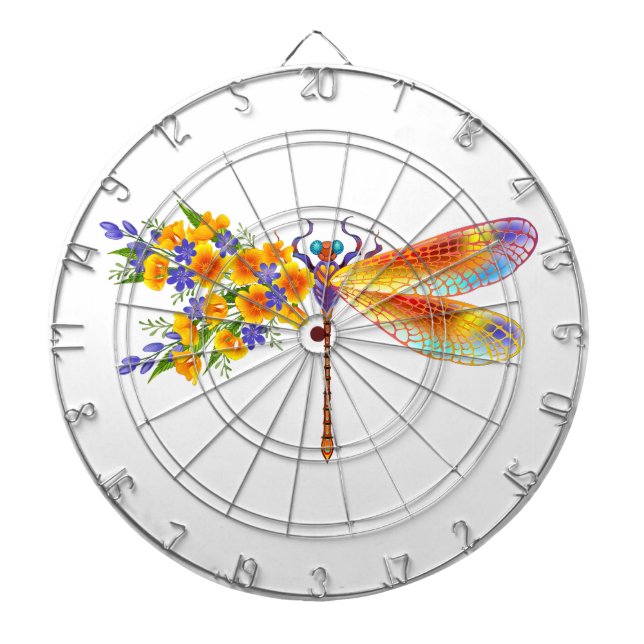 Yellow Flower Dragonfly Dartboard (Front)