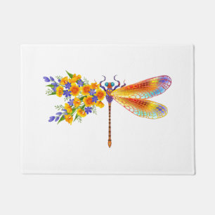 Yellow Flower Dragonfly Doormat