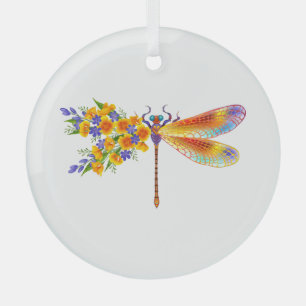 Yellow Flower Dragonfly Glass Tree Decoration