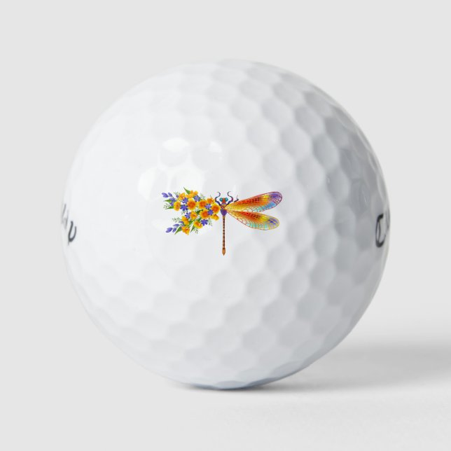 Yellow Flower Dragonfly Golf Balls (Front)